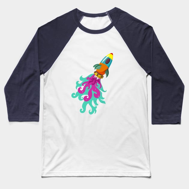 Retro Rocket Blasting Into Space Baseball T-Shirt by LittleBunnySunshine